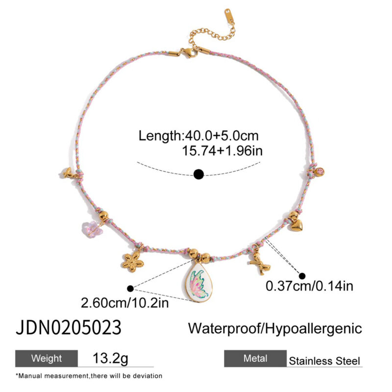 Butterfly Pendant Necklace with Pink Ceramic Accents - Image 4