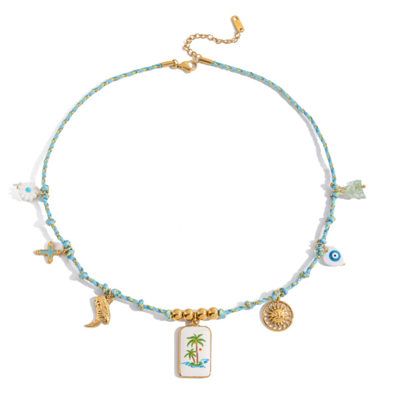 Tropical Pendant Necklace with Shell and Pearl Charms