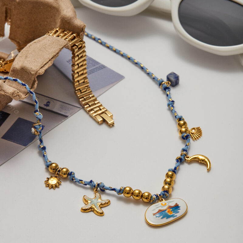 Colorful Charms Necklace with Moon Star - Image 4