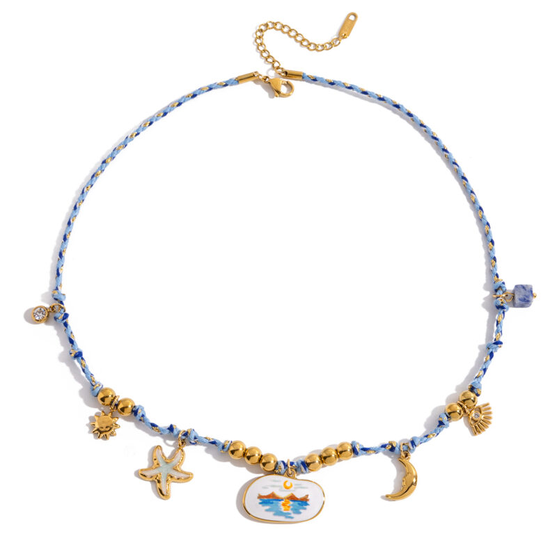 Colorful Charms Necklace with Moon Star