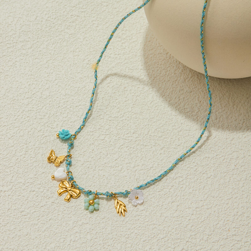Crystal Butterfly Flower Shell Pendant Necklace - Image 4