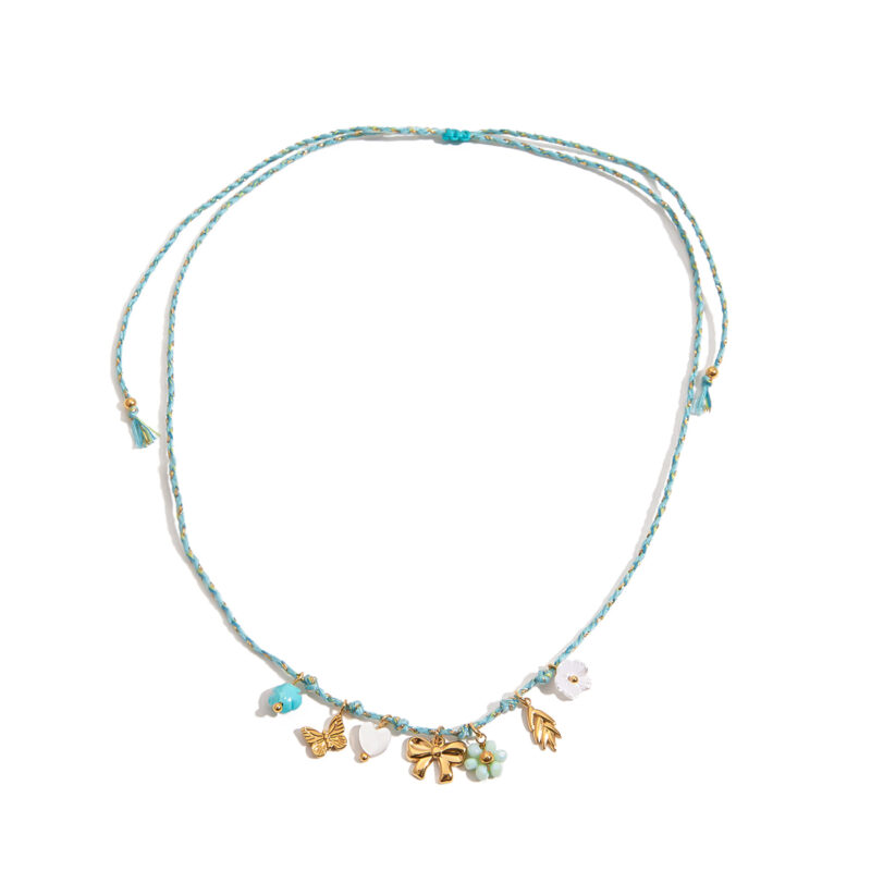 Crystal Butterfly Flower Shell Pendant Necklace
