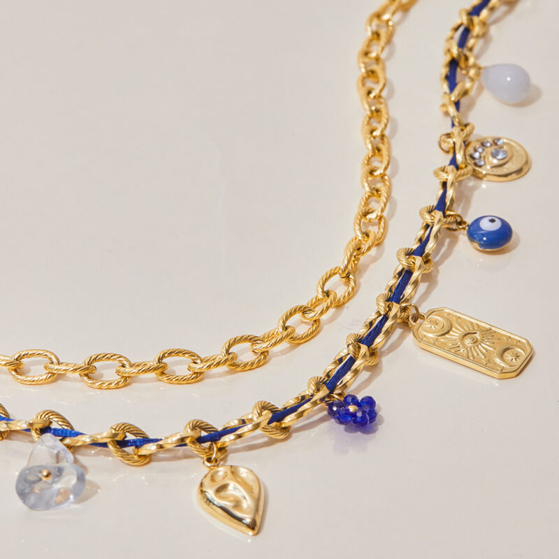 Crystal Evil Eye and Stone Pendant Necklace - Image 2