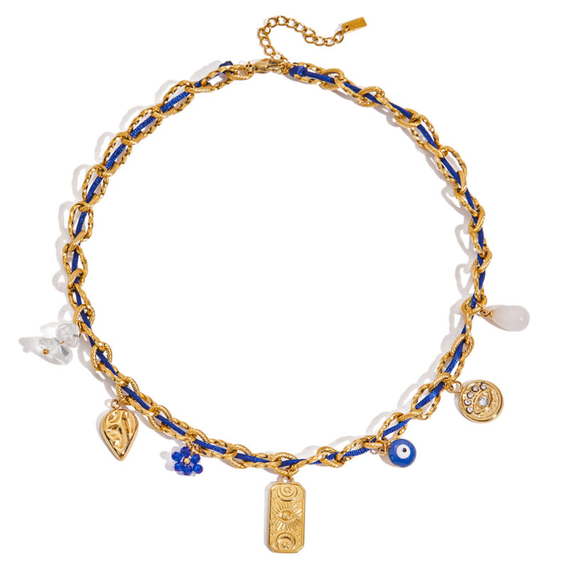 Crystal Evil Eye and Stone Pendant Necklace