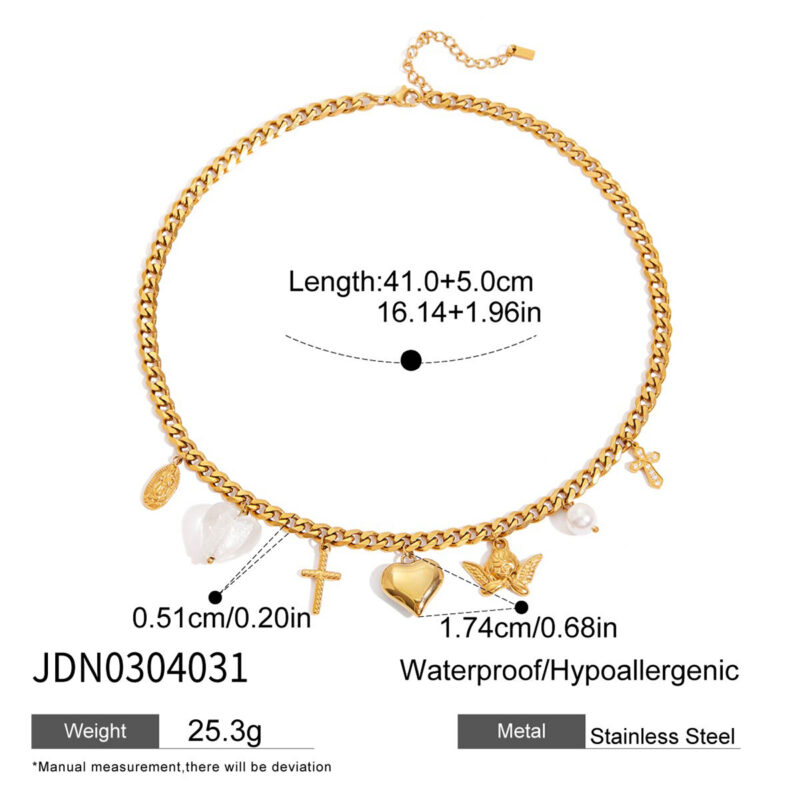 Angel Heart Cross Pearl Resin Pendant Necklace - Image 5