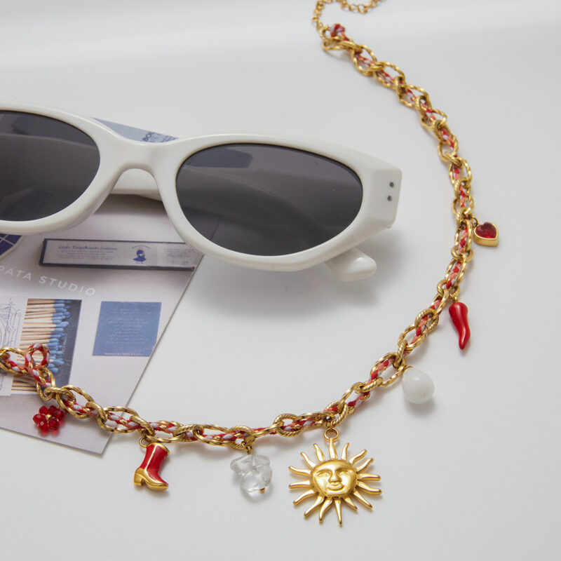 Red Crystal Boot Sun Chili Pendant Necklace - Image 5