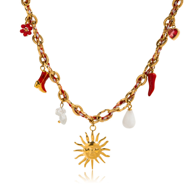 Red Crystal Boot Sun Chili Pendant Necklace - Image 2