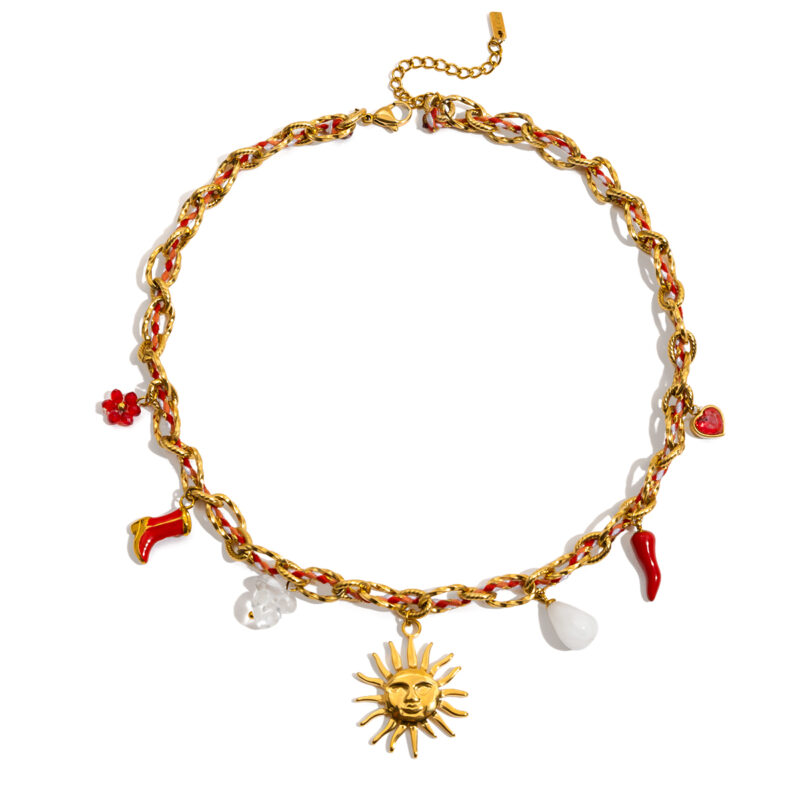 Red Crystal Boot Sun Chili Pendant Necklace