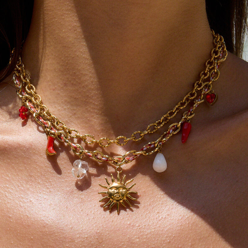 Red Crystal Boot Sun Chili Pendant Necklace - Image 4