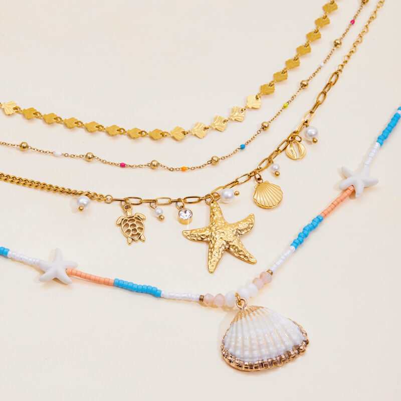 Natural Stone Shell Starfish Bead Necklace - Image 3