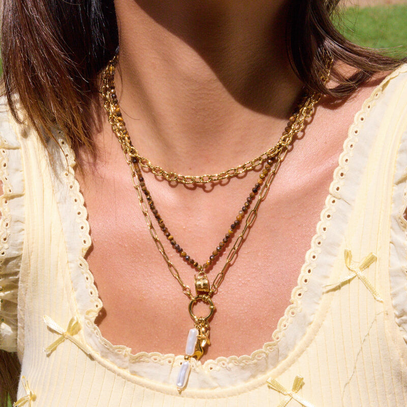 Tiger Eye Stone Ocean Coffee Cup Necklace - Image 3