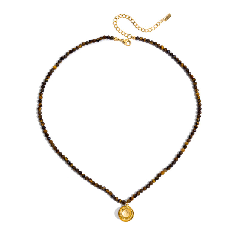Tiger Eye Stone Ocean Coffee Cup Necklace