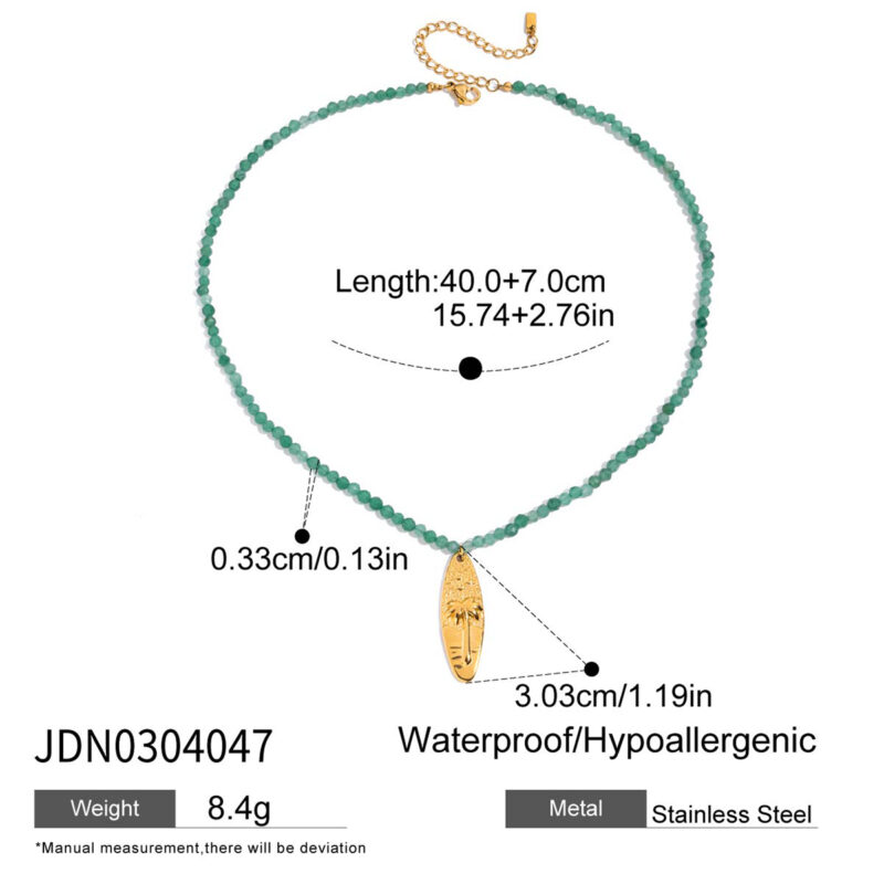 Green Stone Coconut Tree Bead Necklace - Image 4