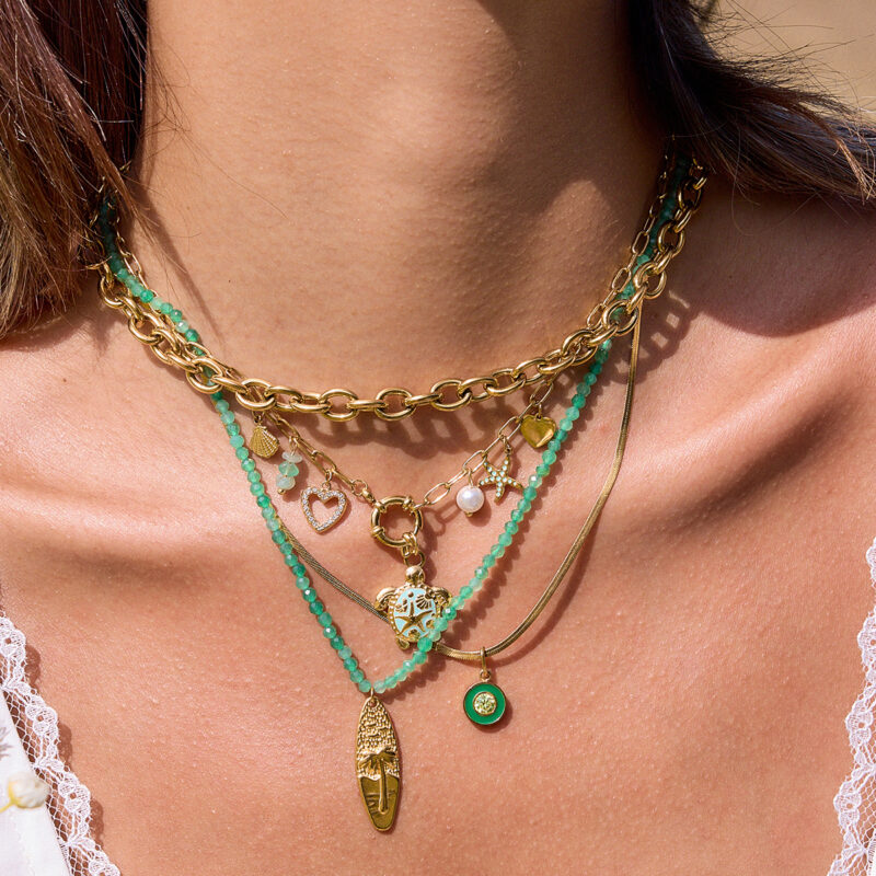 Green Stone Coconut Tree Bead Necklace - Image 2
