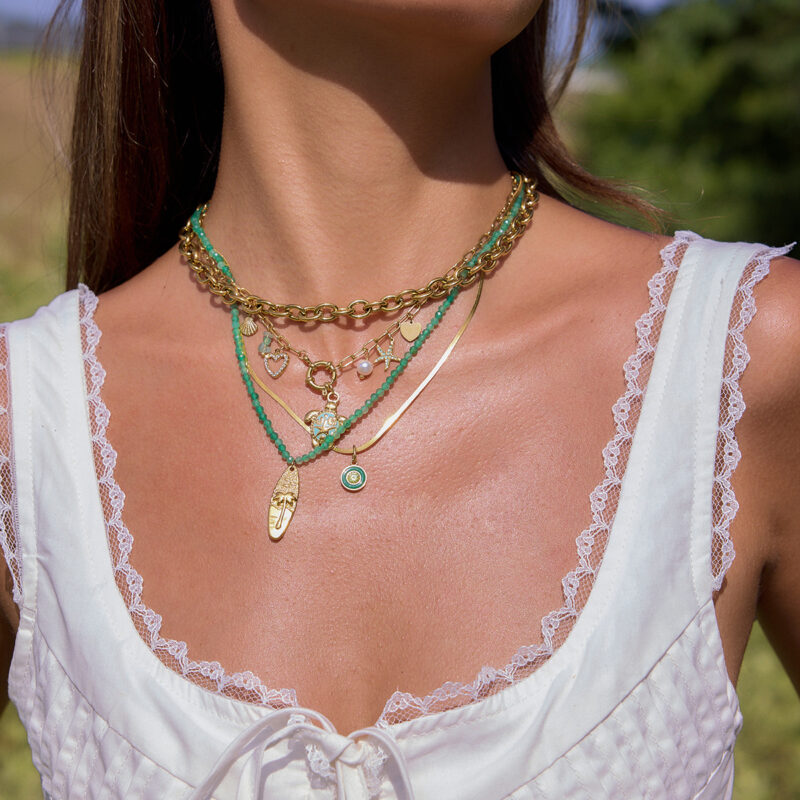 Green Stone Coconut Tree Bead Necklace - Image 3