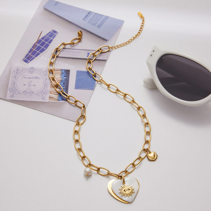 Shell Pearl Demon Eye Pendant Necklace - Image 3