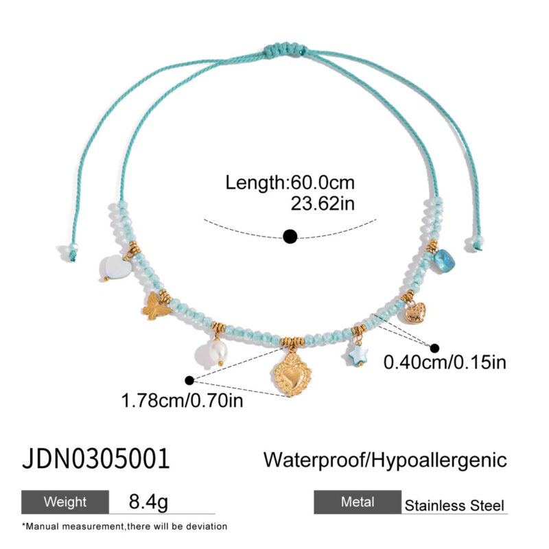 Blue Shell Pearl Crystal Heart Necklace - Image 5