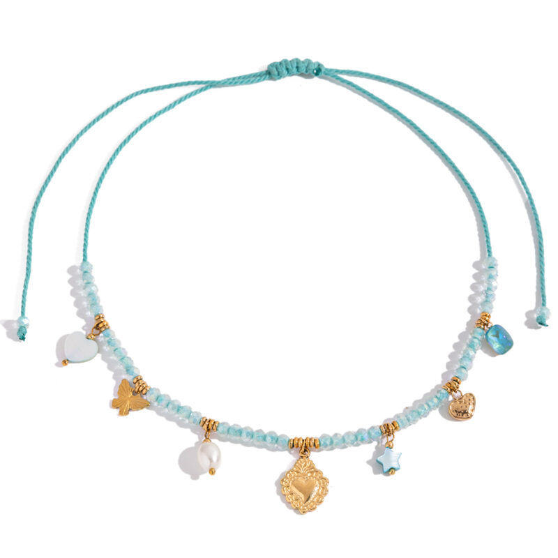 Blue Shell Pearl Crystal Heart Necklace