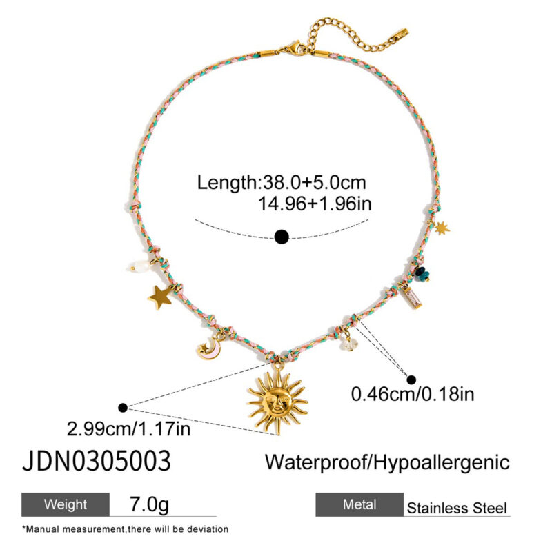 Pink Moon Star Crystal Rope Necklace - Image 4