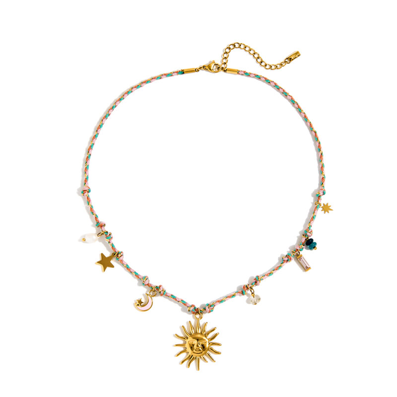 Pink Moon Star Crystal Rope Necklace
