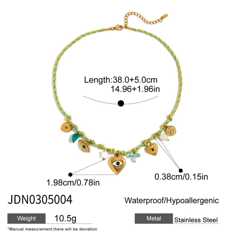 Green Evil Eye Pearl Charm Rope Necklace - Image 5
