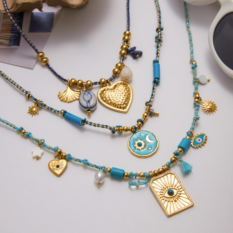 Evil Eye Pearl Turquoise Charm Necklace - Image 4