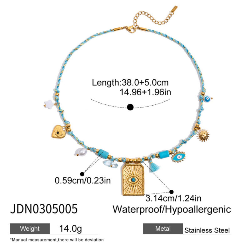 Evil Eye Pearl Turquoise Charm Necklace - Image 5