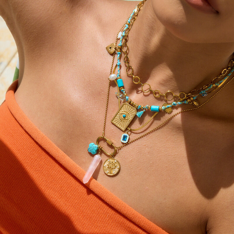 Evil Eye Pearl Turquoise Charm Necklace - Image 3