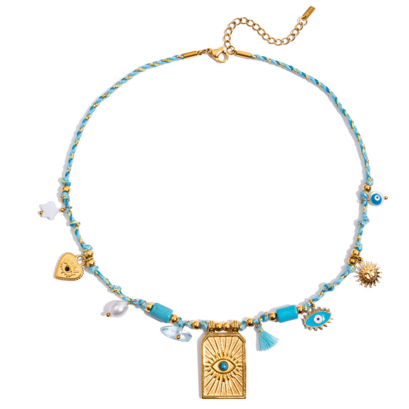 Evil Eye Pearl Turquoise Charm Necklace