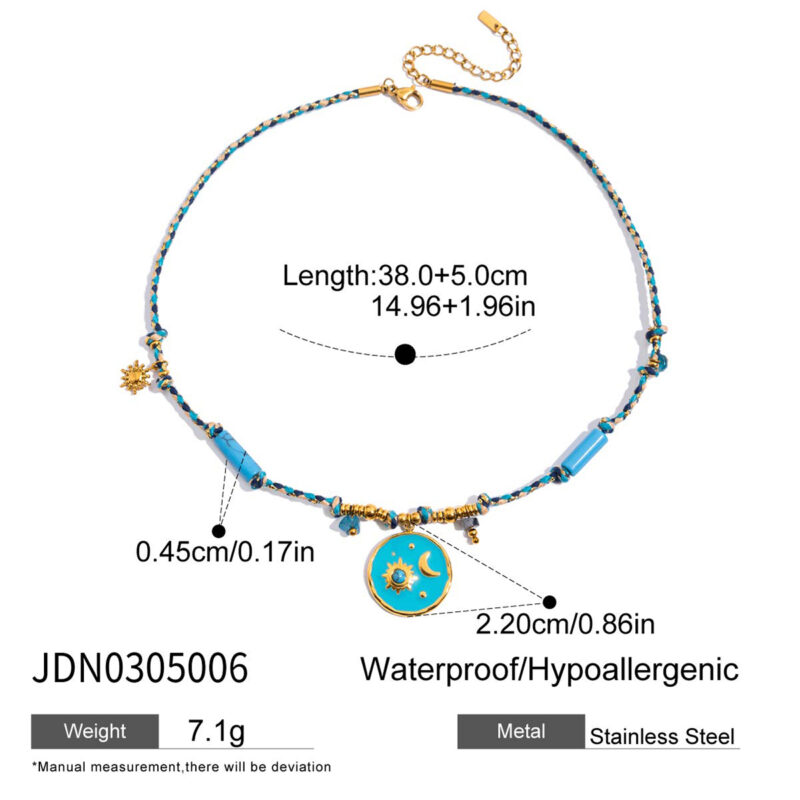 Turquoise Sun Natural Stone Rope Necklace - Image 4