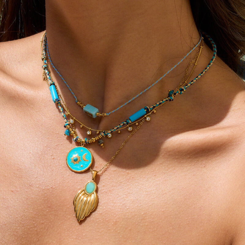 Turquoise Sun Natural Stone Rope Necklace - Image 2