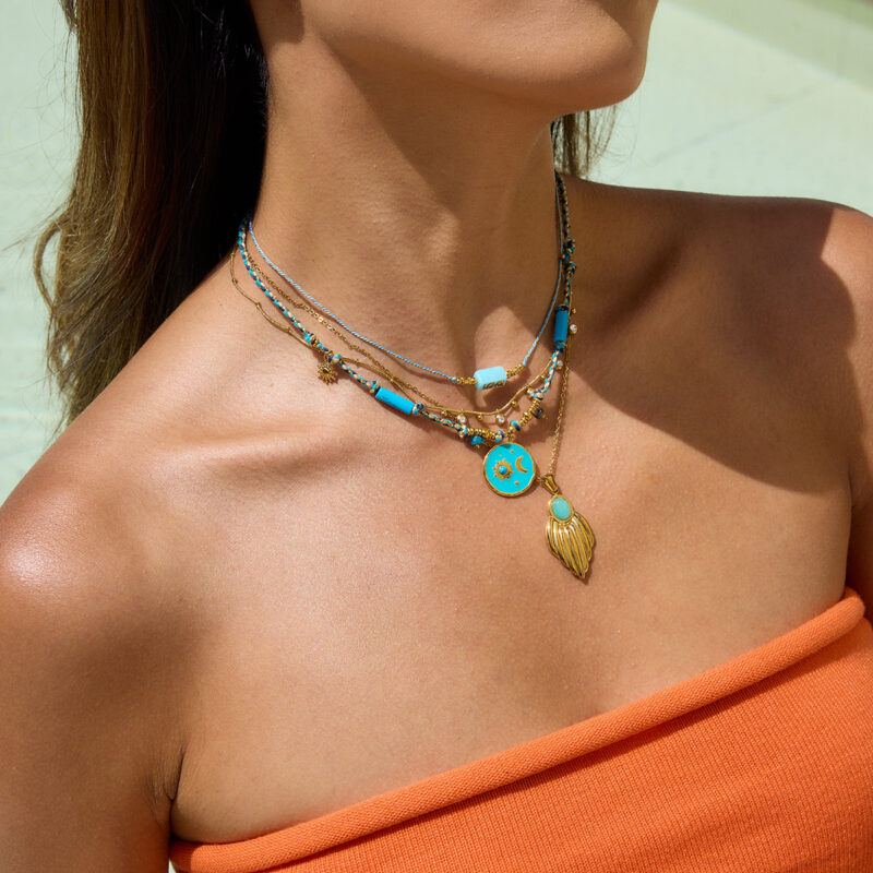 Turquoise Sun Natural Stone Rope Necklace - Image 3