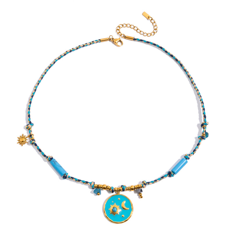 Turquoise Sun Natural Stone Rope Necklace