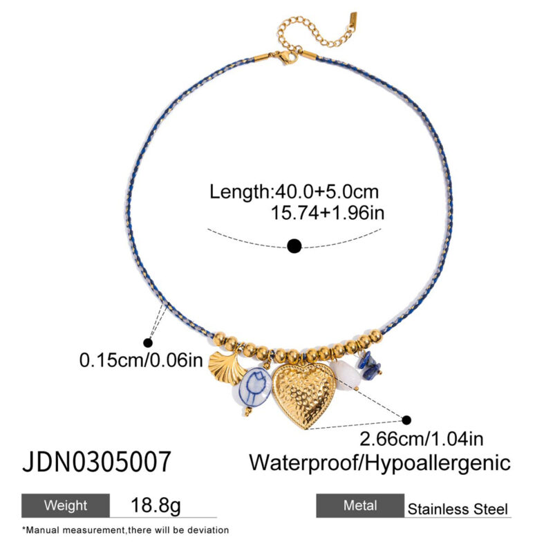 Ceramic Floral Natural Stone Rope Necklace - Image 4