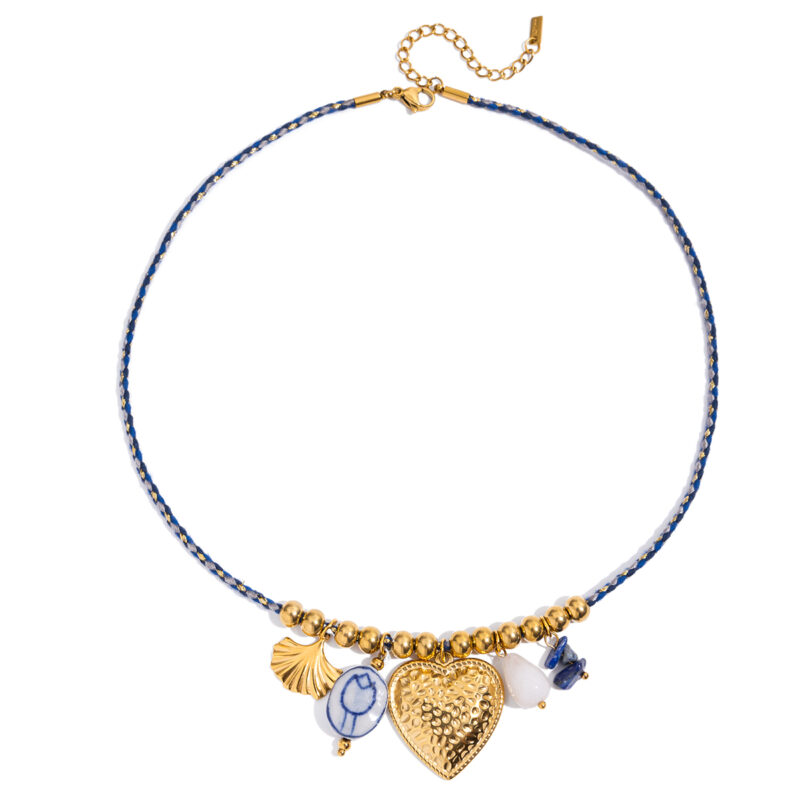 Ceramic Floral Natural Stone Rope Necklace