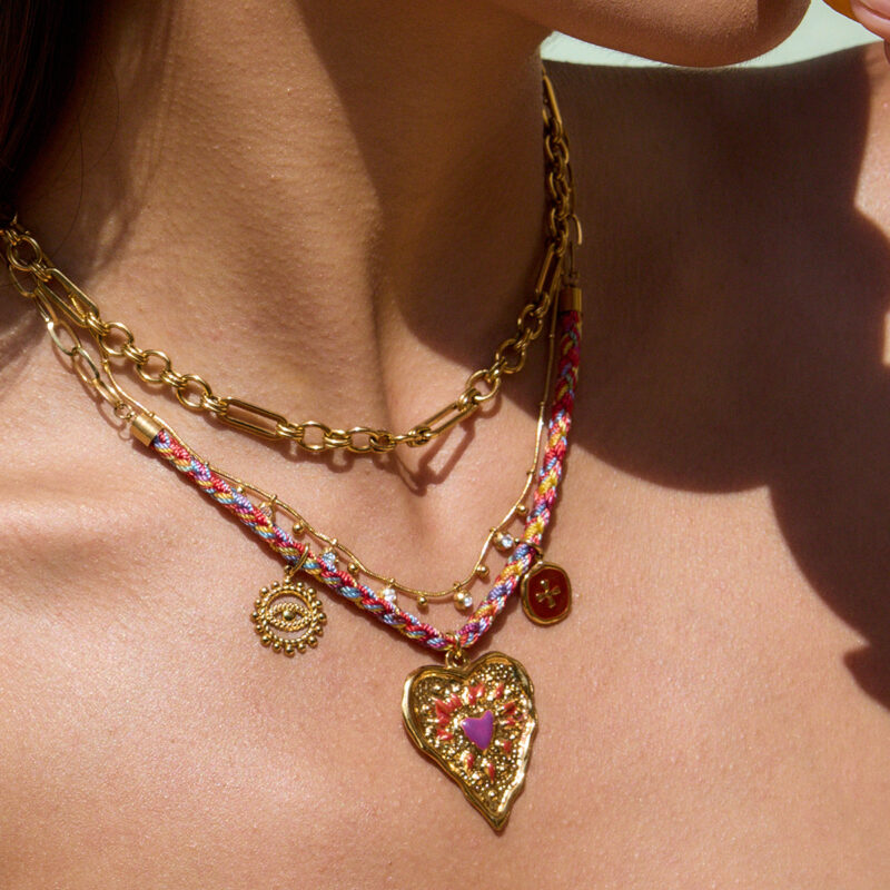 Evil Eye Red Flower Rope Necklace - Image 3