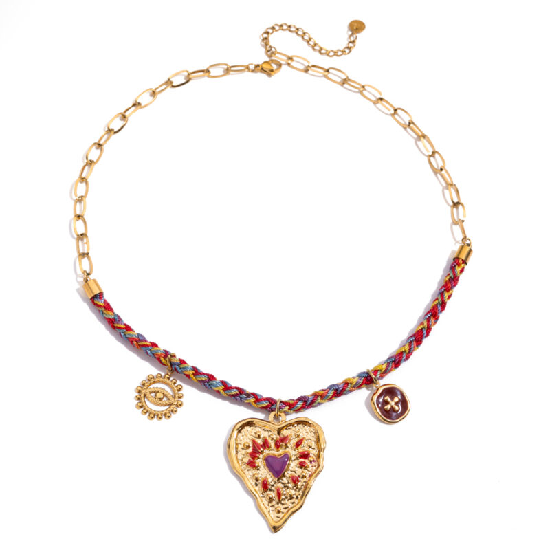 Evil Eye Red Flower Rope Necklace
