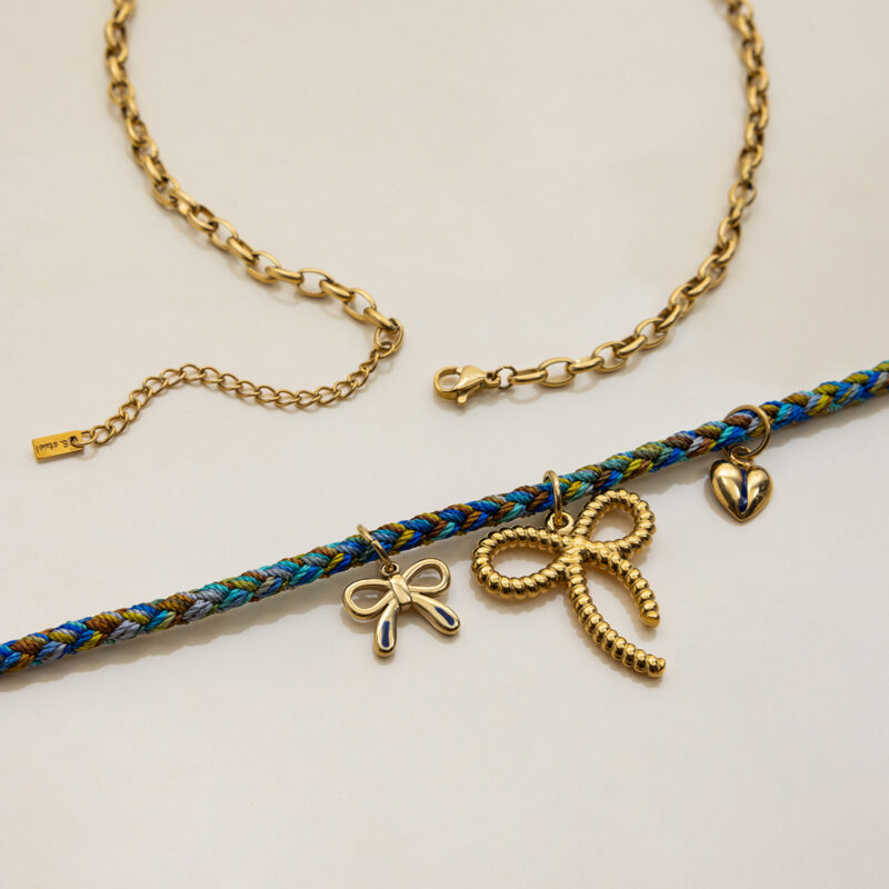 Navy Bow and Heart Rope Necklace - Image 5