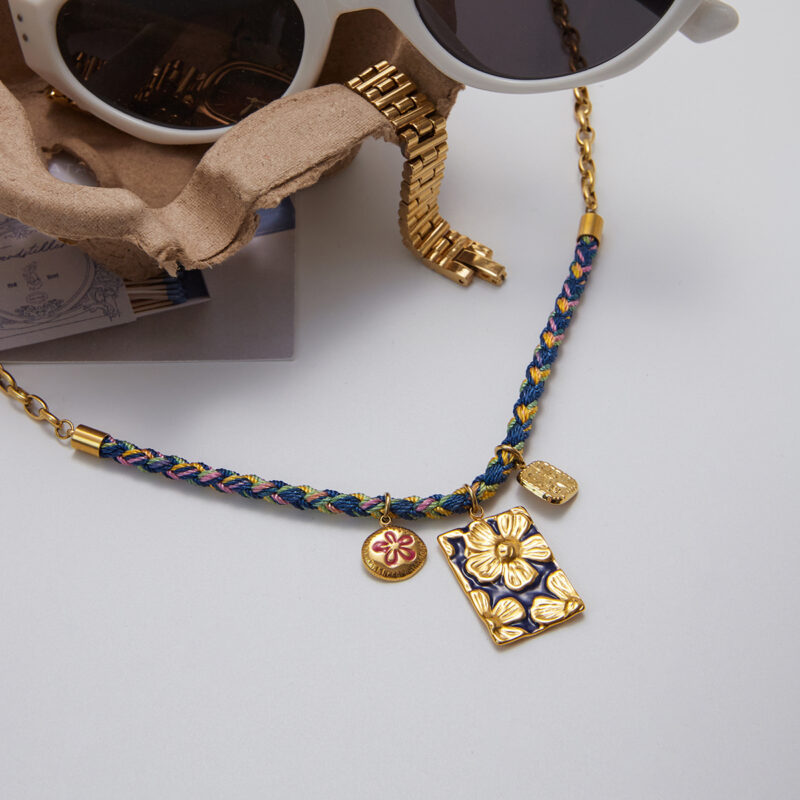 Blue Floral Enamel Charm Necklace - Image 5