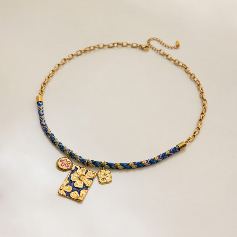 Blue Floral Enamel Charm Necklace - Image 4