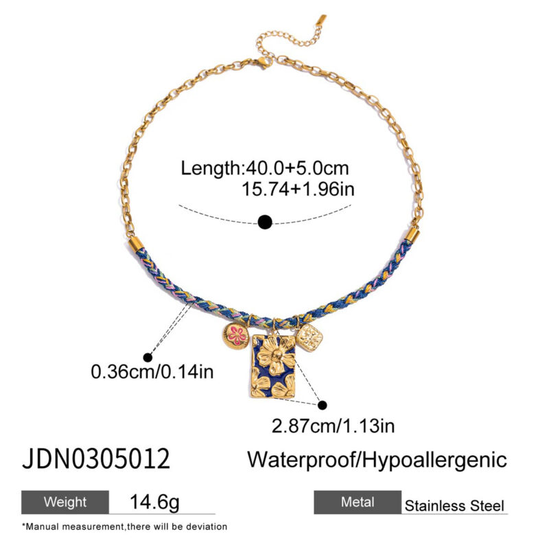 Blue Floral Enamel Charm Necklace - Image 6