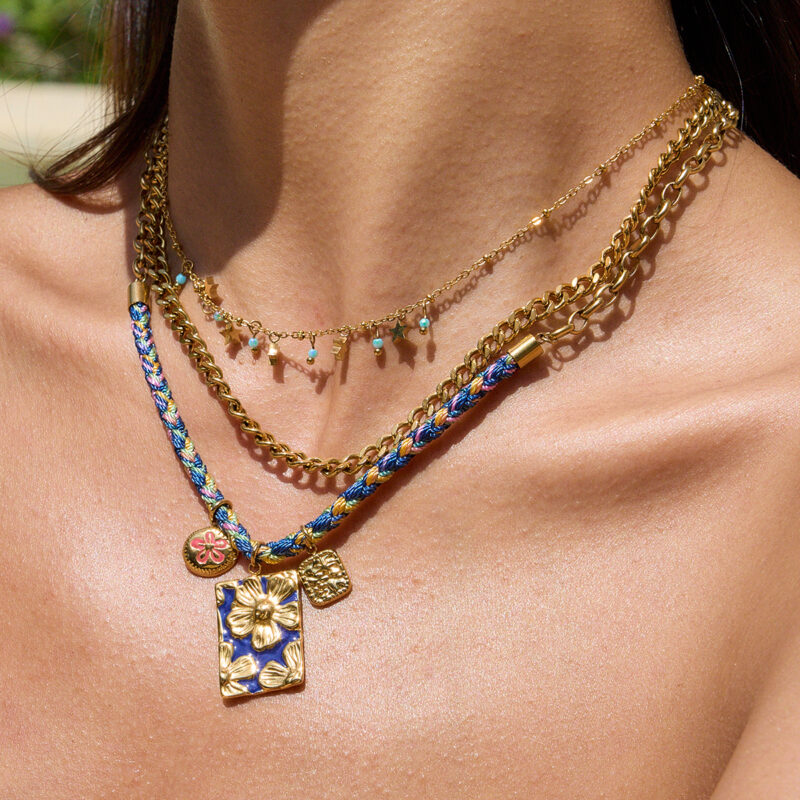 Blue Floral Enamel Charm Necklace - Image 2