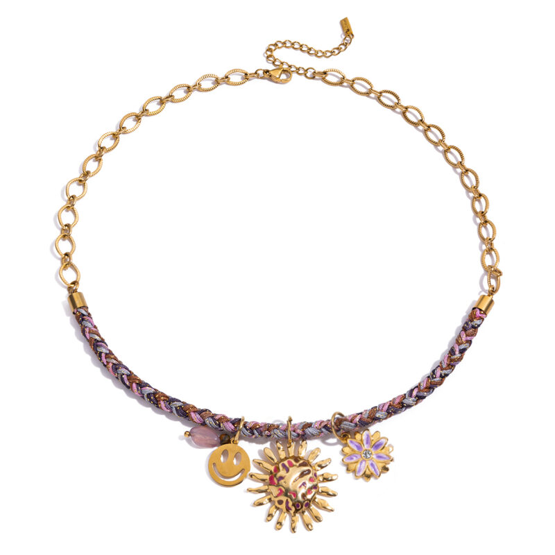 Purple Charm Beaded Necklace