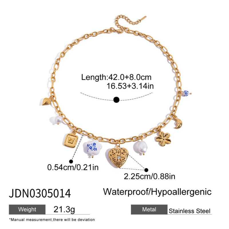 Ceramic Pearl Butterfly Floral Pendant Necklace - Image 4
