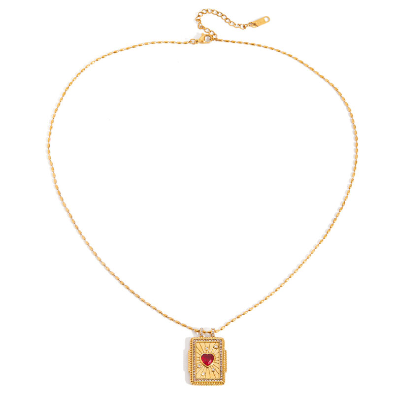Red Heart Zircon Tarot Pendant Necklace
