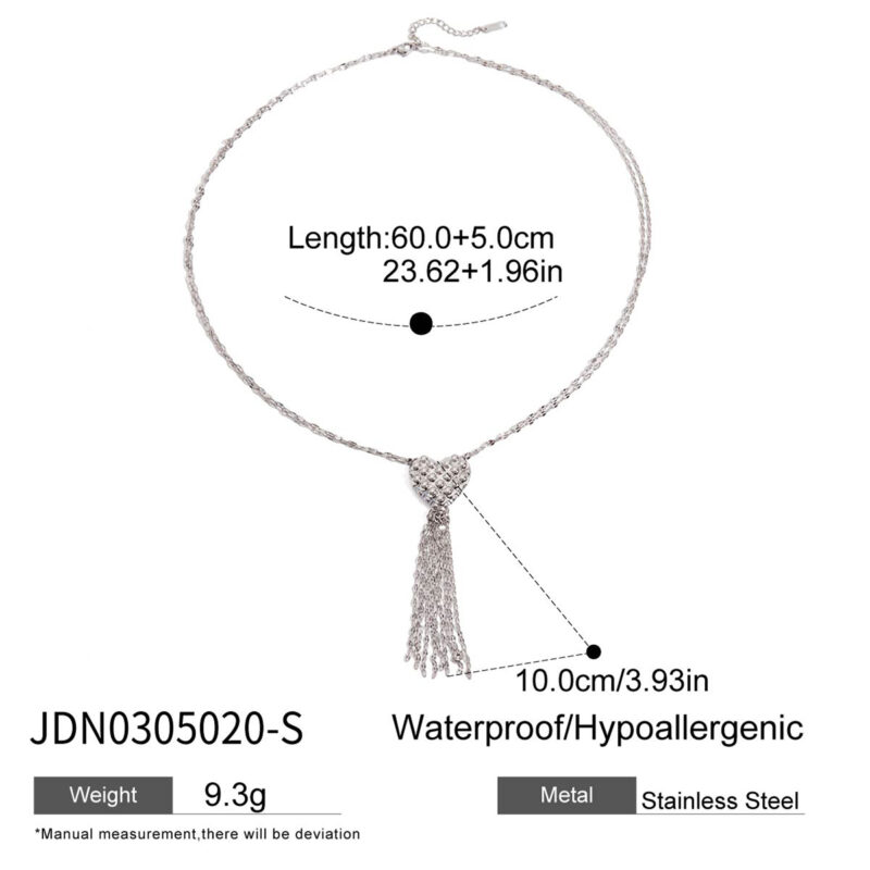 Heart Tassel Layered Necklace Steel Gray - Image 5
