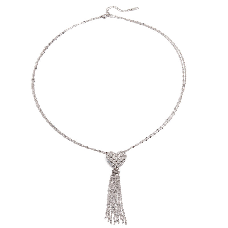 Heart Tassel Layered Necklace Steel Gray