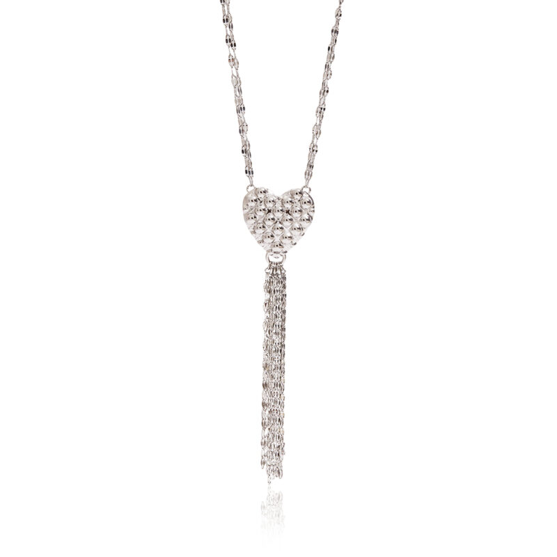 Heart Tassel Layered Necklace Steel Gray - Image 2