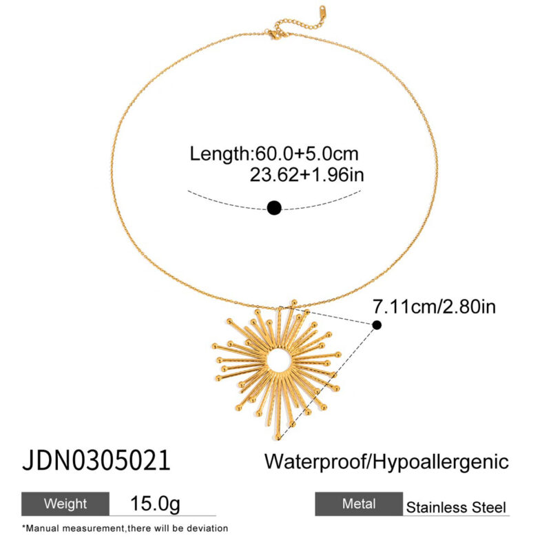 Hollow Sun Pendant Gold Necklace - Image 4