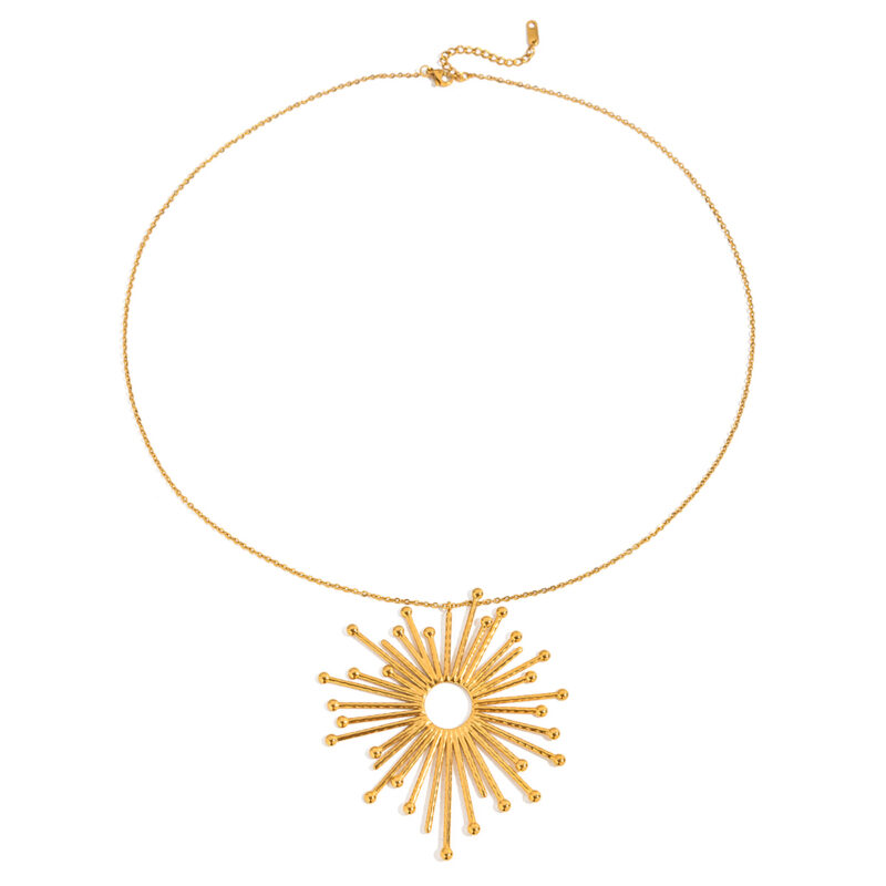 Hollow Sun Pendant Gold Necklace